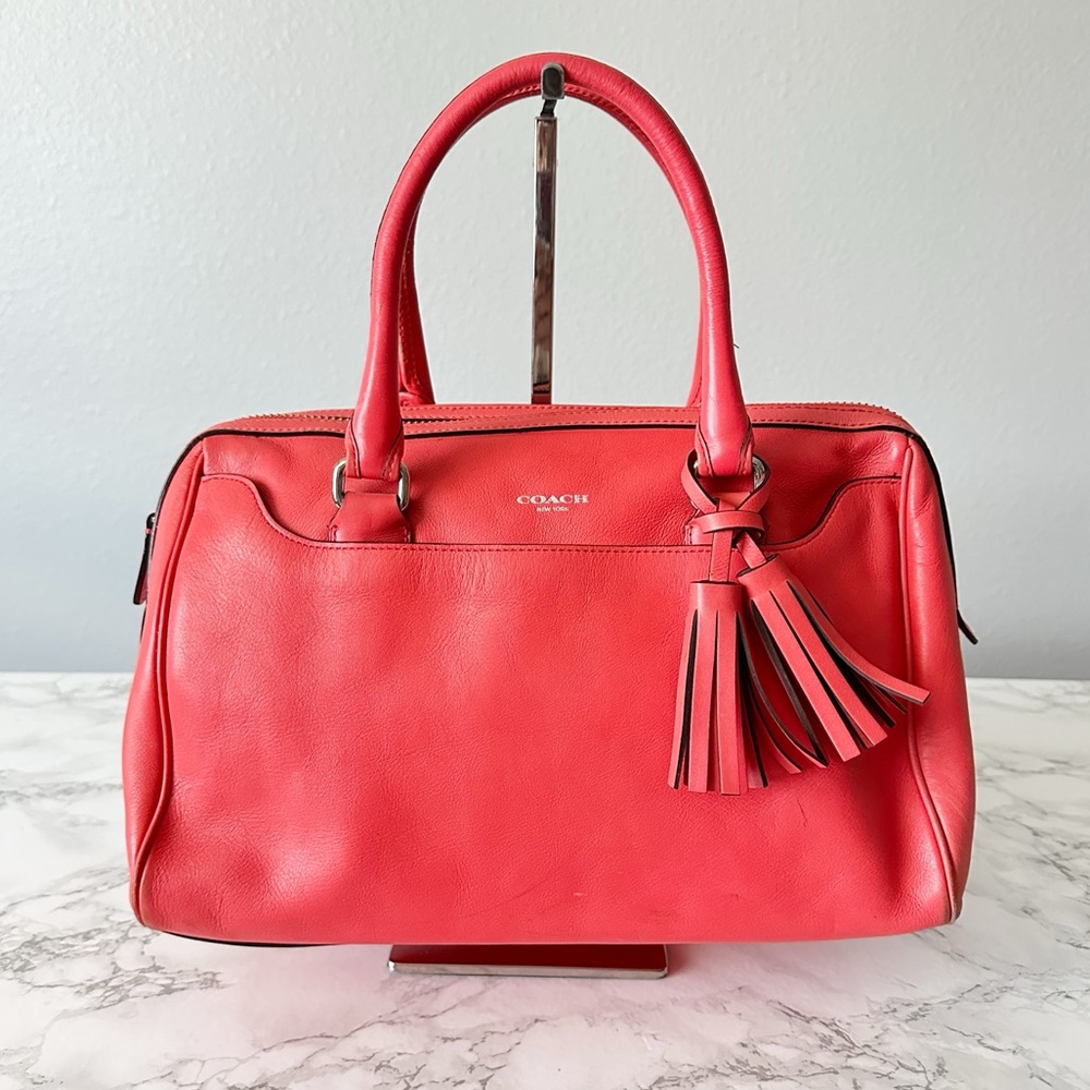 6. Coach Legacy Haley Satchel Leather Boston Bag Bright Soft Red Fringe Tassle